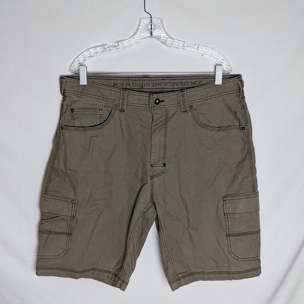 prAna Men's Murray Canvas Cargo Outdoor Hiking Shorts Beige Size 36